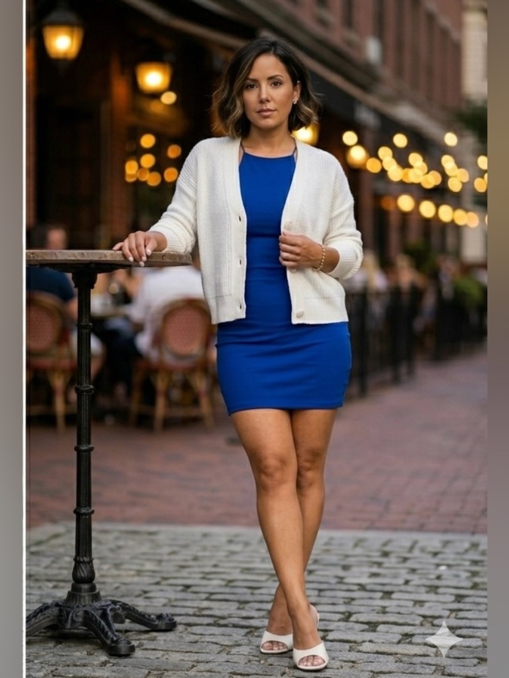 Blue Bodycon Dress High Neck Double Lined Small-Med